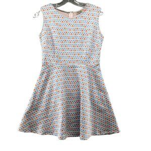 Moss Sleeveless Mini Dress L Red White Blue Print Knit Fit Flare Patriotic